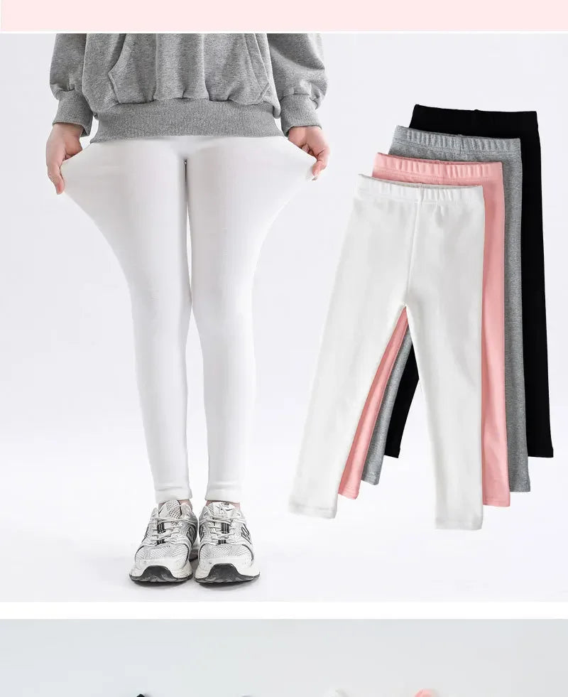 Girls Pure Cotton Long Pants - Slim Fit Thermal Underwear for Kids | Spring Autumn Base Layer