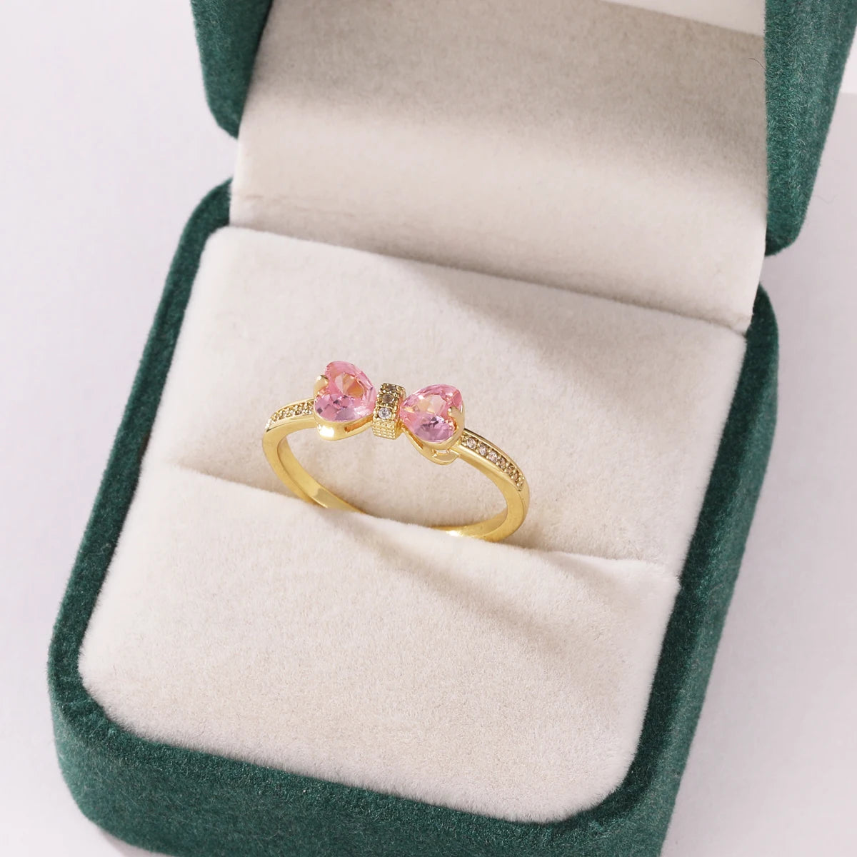 Pink Zircon Bow Heart Rings For Women Gold Plated 18K Plated Adjustable Heart Ring 2026 Trend Wedding Aesthetic Jewelry Gift