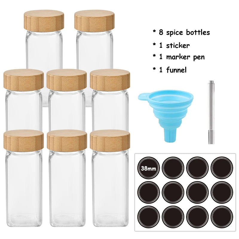5/12Pcs Glass Spice Jars with Bamboo Lid Spice Seasoning Containers Salt Pepper Shakers Spice Organizer Kitchen Spice Jar Set