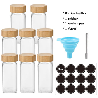 5/12Pcs Glass Spice Jars with Bamboo Lid Spice Seasoning Containers Salt Pepper Shakers Spice Organizer Kitchen Spice Jar Set