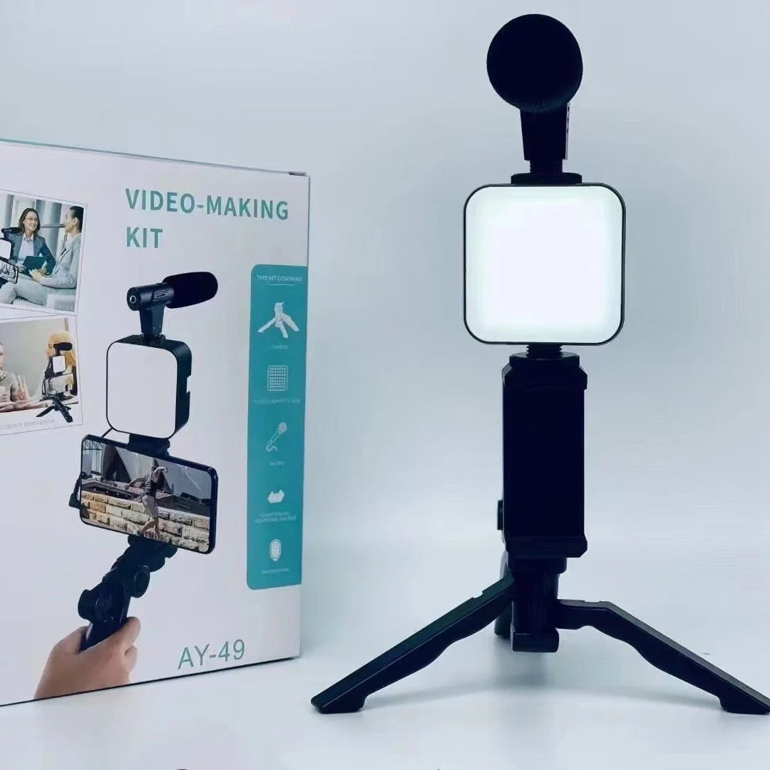 Smartphone Vlogging Kit With Tripod Phone Holder Mini Microphone LED Fill Light Starter For Live Stream Video YouTube