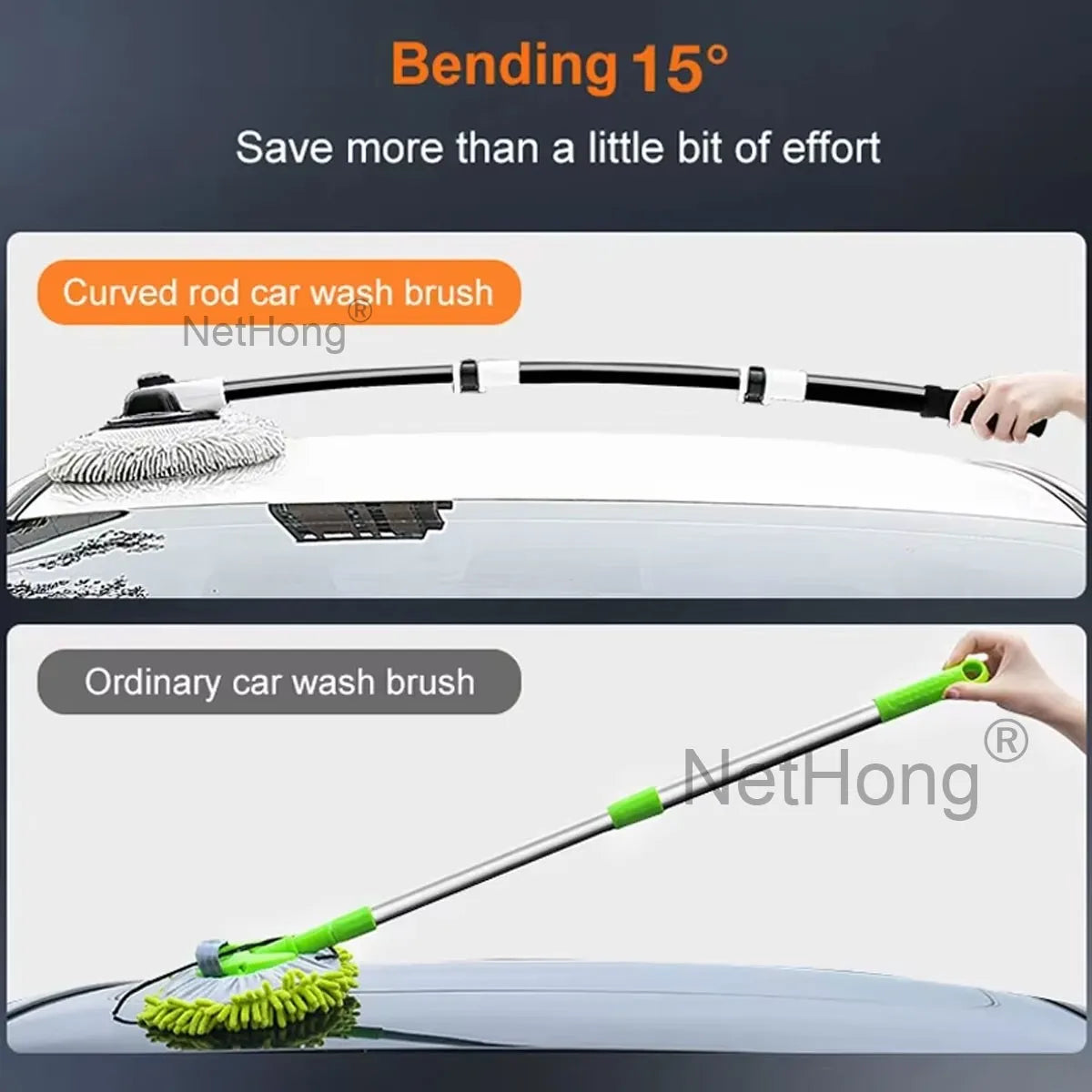 Adjustable Telescopic Car Wash Brush Kit Mop Long Handle Cleaning Tool 15°bend`