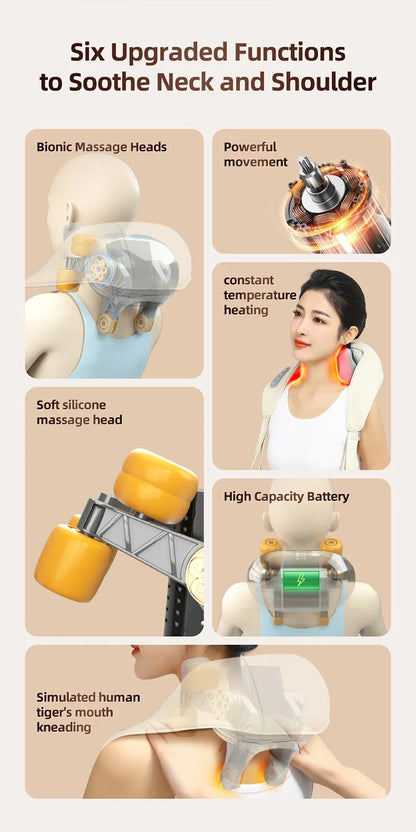 20W Beige Neck And Shoulder Massager Wireless Shoulder And Back Kneading Massage Shawl Trapezius Neck Cervical Masajeador