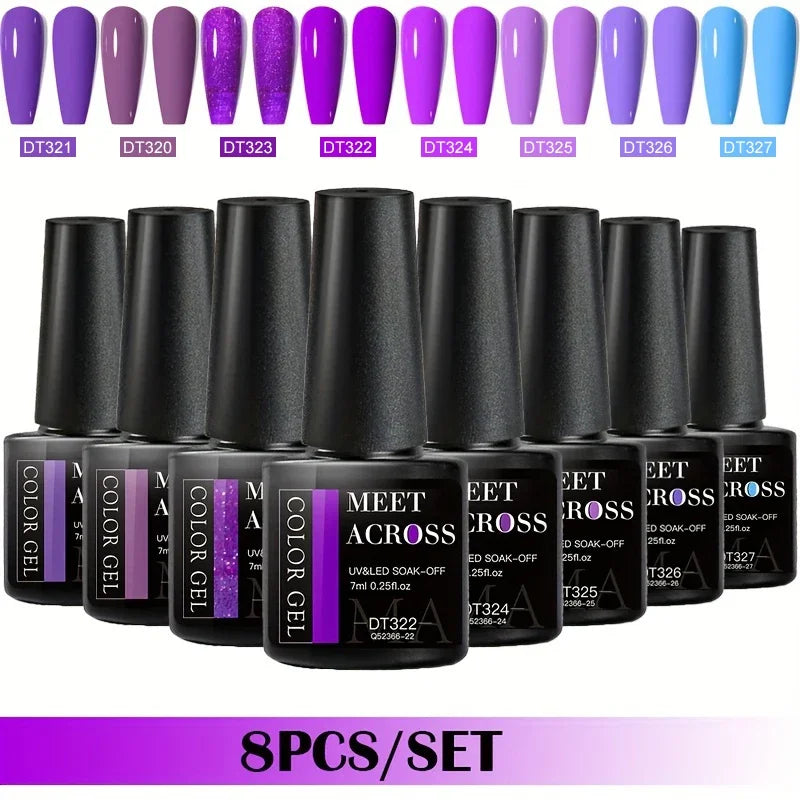 MEET ACROSS 8-teiliges Gel-Nagellack-Set für alle Jahreszeiten, Neon-Marcaron-Grün-Rot-Serie, UV-Gel-Lack-Maniküre-Set, Nagelzubehör