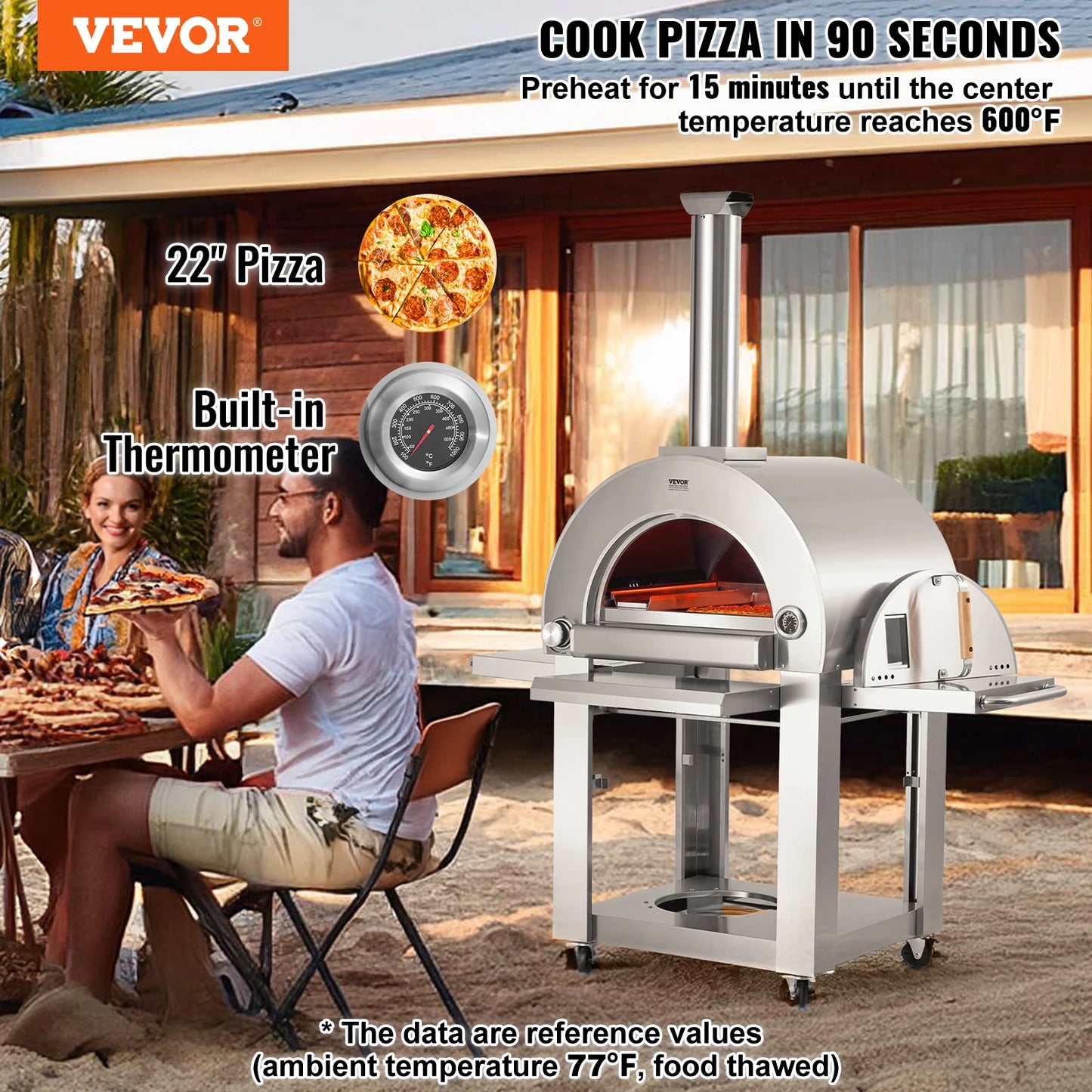 VEVOR Dual Fuel Pizza Oven for Outdoor Use 22" Pizza Oven Pellet & Gas Powered Outdoor Pizza Oven with Cordierite Pizza Stone