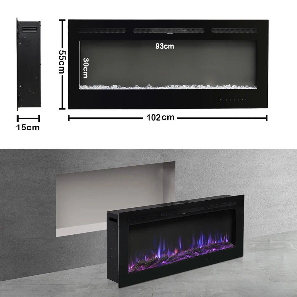 KOMORE Recessed/Wall Mounted Electric Fireplace Adjustable Flame with Remote 102cm 1800W  Flame Effect Overheat Protection