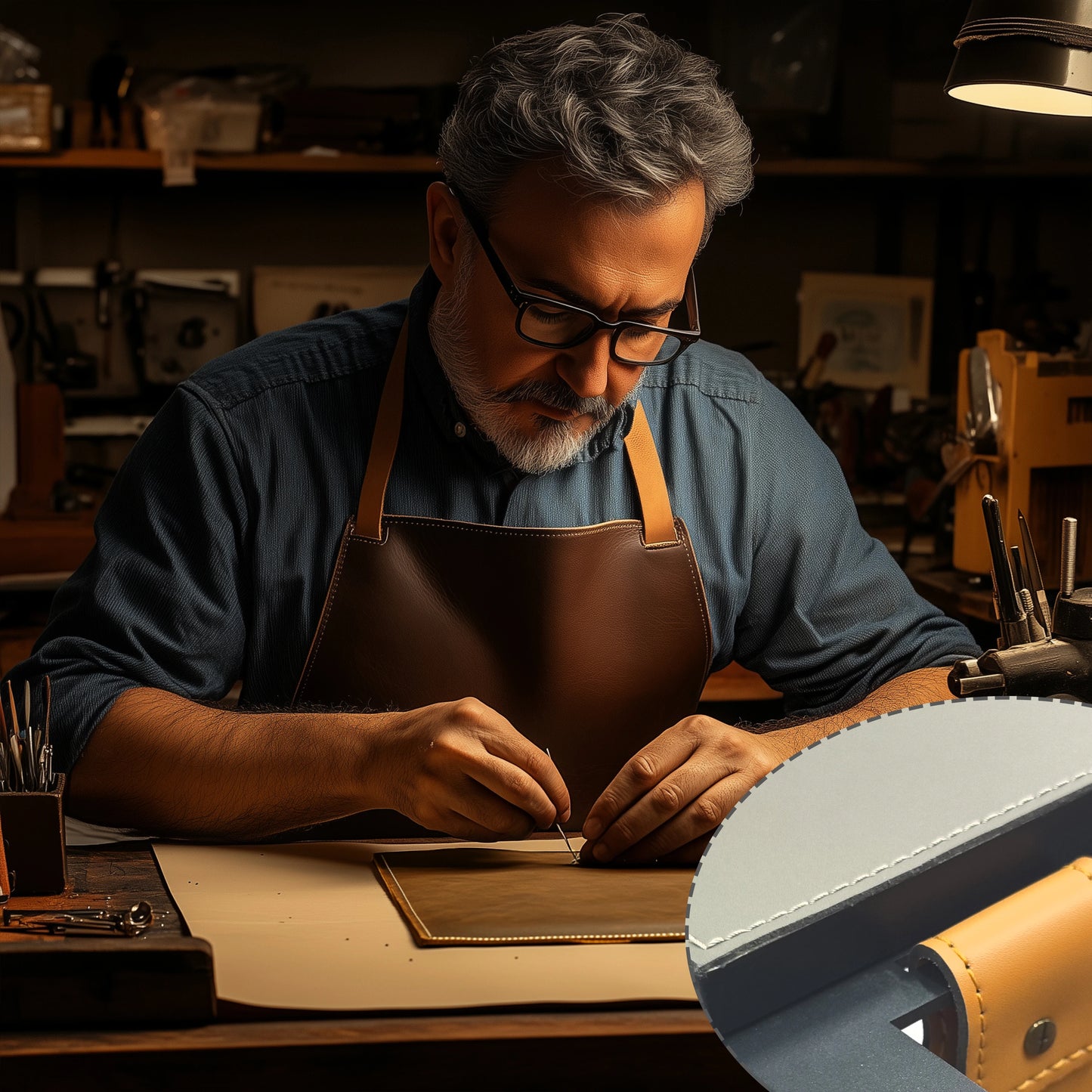 Light-Luxury Narrow Sofa Side Table, Saddle Leather Top, Bedside End Table, Magazine Rack for Living Room and Bedroom