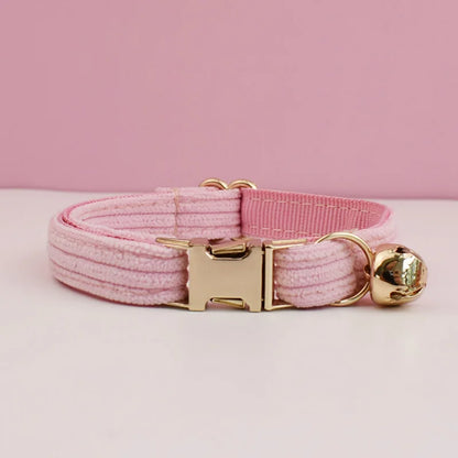 Personalized Corduroy Cat Collar with Engraved Name Plate, Bell & Bow Tie - Custom Breakaway Safety Collar