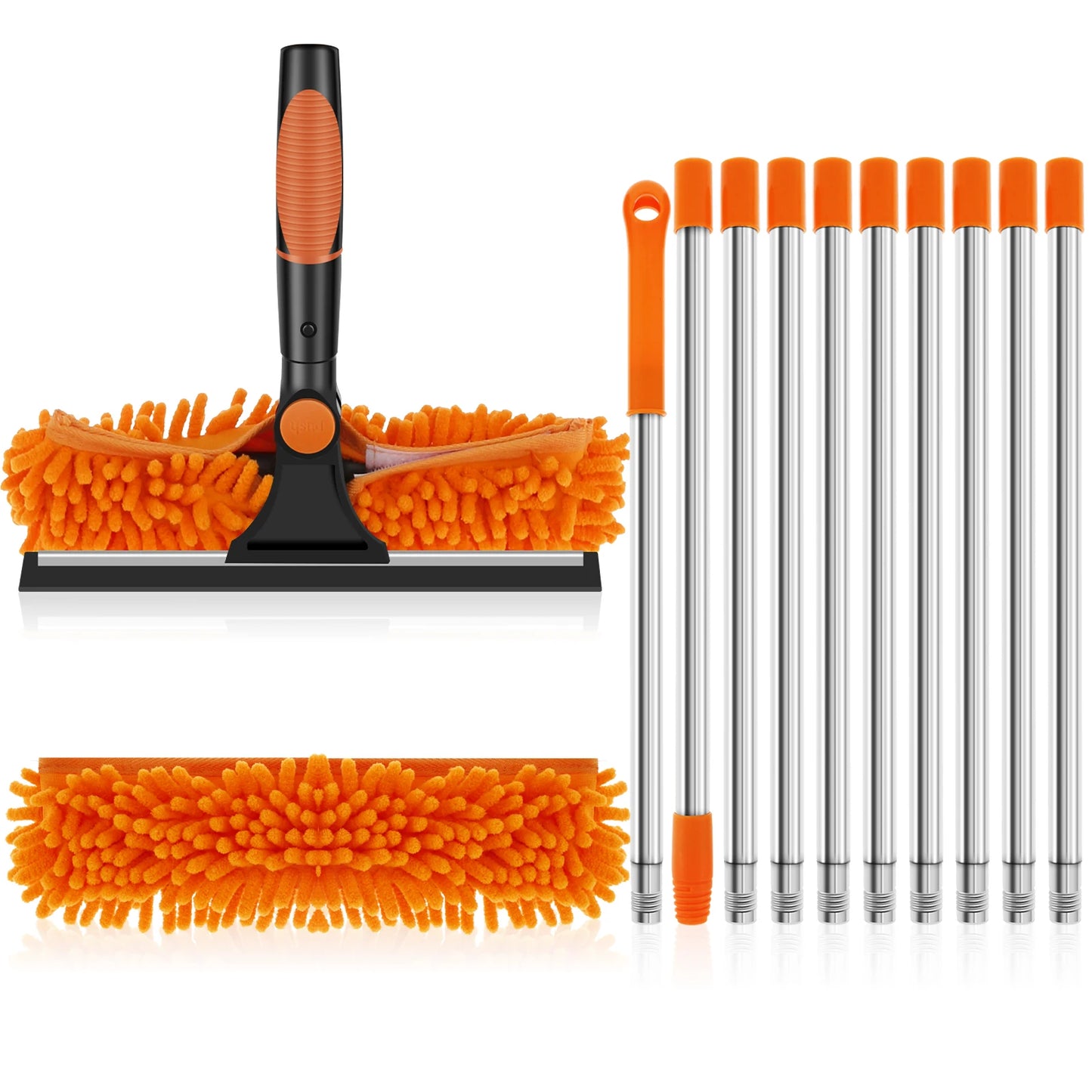 Extendable Window Cleaner Tools Set 2 in 1 Double Sided Window Cleaner Duster Tool 180° Rotatable Long Handle Window Mop