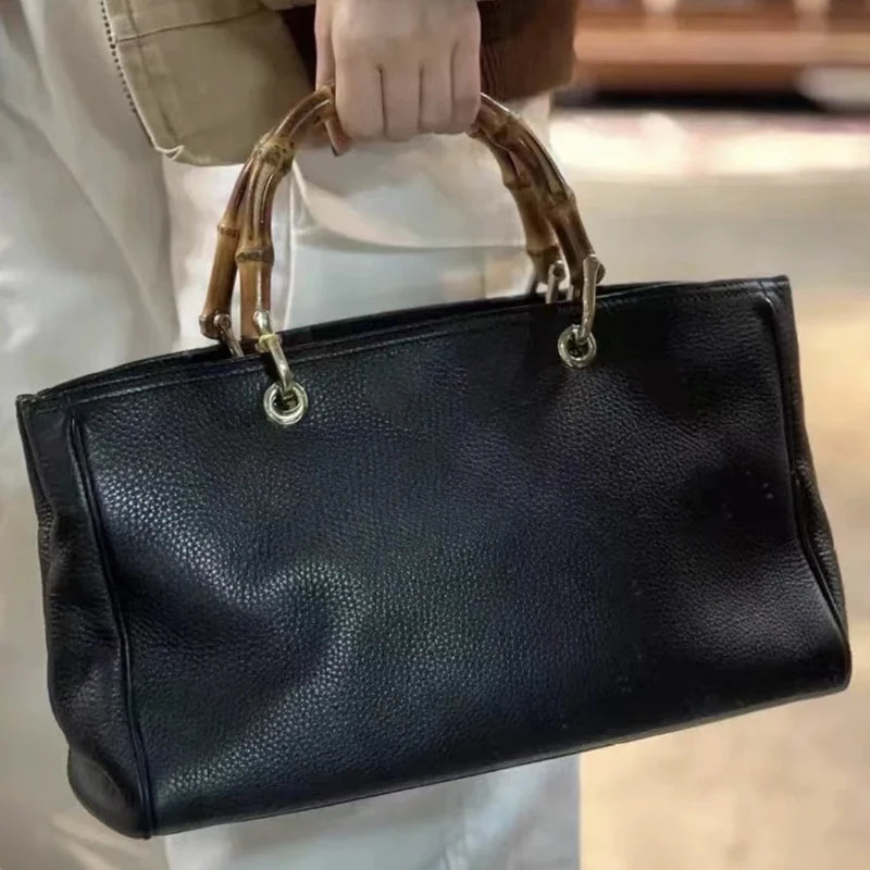 England Style Tote Bags For Women Luxury Designer Handbags Purses 2024 New In PU Lychee Texture Bamboo Handle Underarm Shoulder