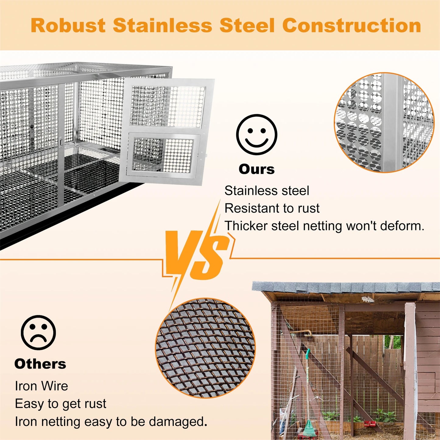 BingoPaw Stainless Steel Chicken Coop for Backyard and Farm Poultry Cage Hen House with Cover and Feeding Door