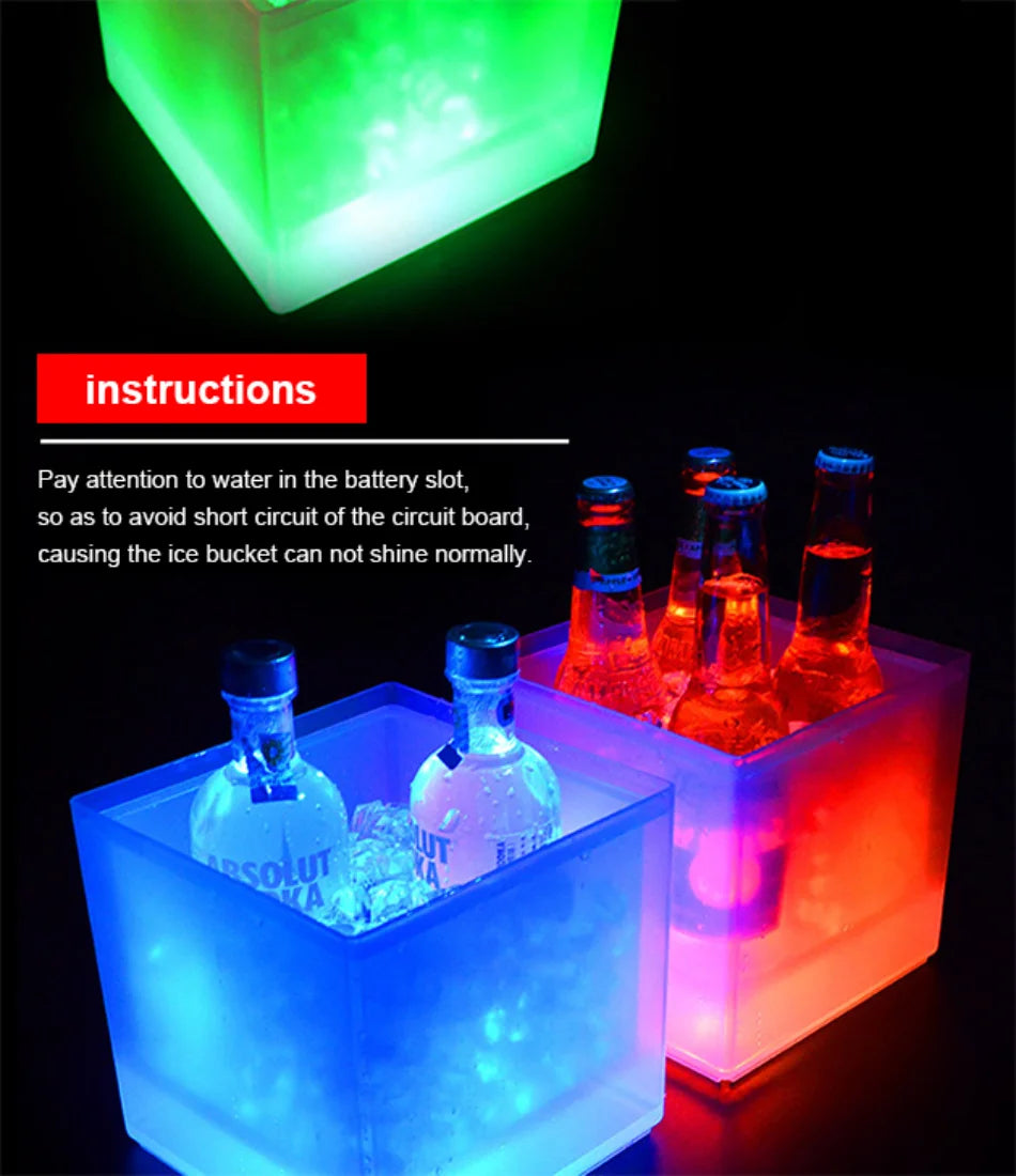 LED Ice Bucket 3.5L Colorful Cooler Bucket Double Layer Square Ice Tray Bar Nightclub Light Up Champagne Whiskey Beer Bucket