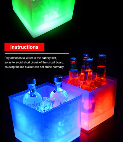 LED Ice Bucket 3.5L Colorful Cooler Bucket Double Layer Square Ice Tray Bar Nightclub Light Up Champagne Whiskey Beer Bucket