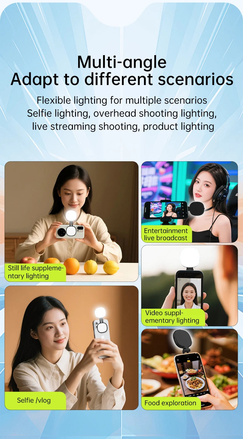 Magnetic Multi-functional Mobile phone Selfie mirror Mini Fill light dual-colour adjustable reversible fill light bracket