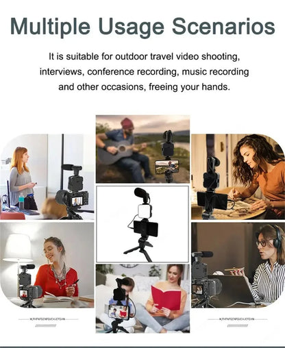 Phone Vlogging Starter Kit: Tripod, Holder, Mini Microphone, LED Light for TikTok Live & YouTube