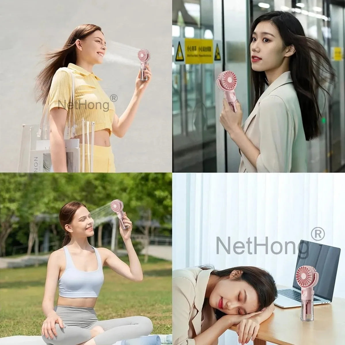 Portable Handheld Water Spray Mist Fan USB Rechargeable Mini Fan Cooler 4-Speed