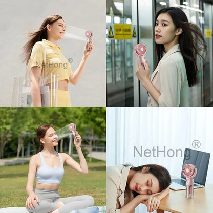 Portable Handheld Water Spray Mist Fan USB Rechargeable Mini Fan Cooler 4-Speed