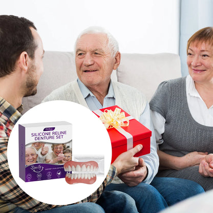 Silicone Reline Denture Set Wear-Resistant Soft Dentures False Teeth Non-Toxic Teeth Upper and Lower Set for Men Women