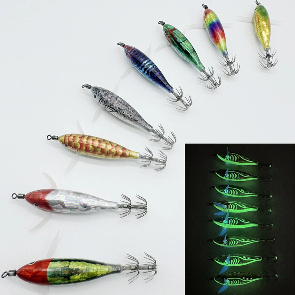Horizontal wood Shrimp 5.5g Laser Luminous Floating Egi lure Squid Jigging Shrimp Octopus Cuttlefish Night Fishing Baits Sea
