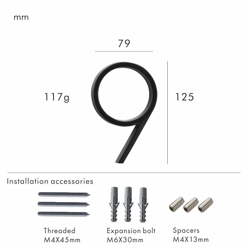 Nurlin 5 inchs 125mm Luxury Address Big House Numbers Modern Gold Black Silver Floating Signage Outdoor Digits Mailbox Sign