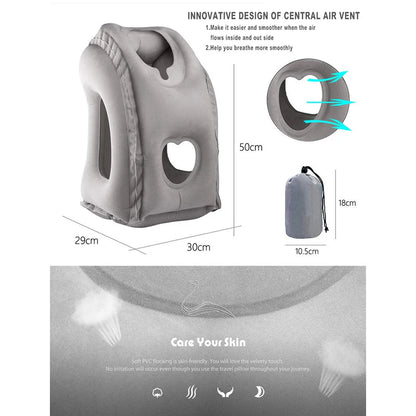 Inflatable Travel Pillow Portable Headrest Sleeping Bag Cushion Chin Neck Support for Outdoor Airplane Train Office and Home Use