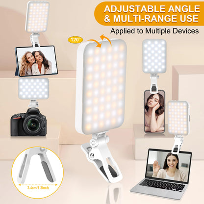 LED Selfie Light,60 LED Beads 2500mAh Rechargeable CRI 97+, 7 Light Modes,Portable Clip on Light for Phone Tablet Laptop TikTok