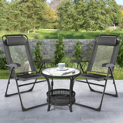 GOFLAME Patio Folding Chairs Set of 2, Outdoor Reclining Chairs w/ Wide Armrests & 7-Level Backrest