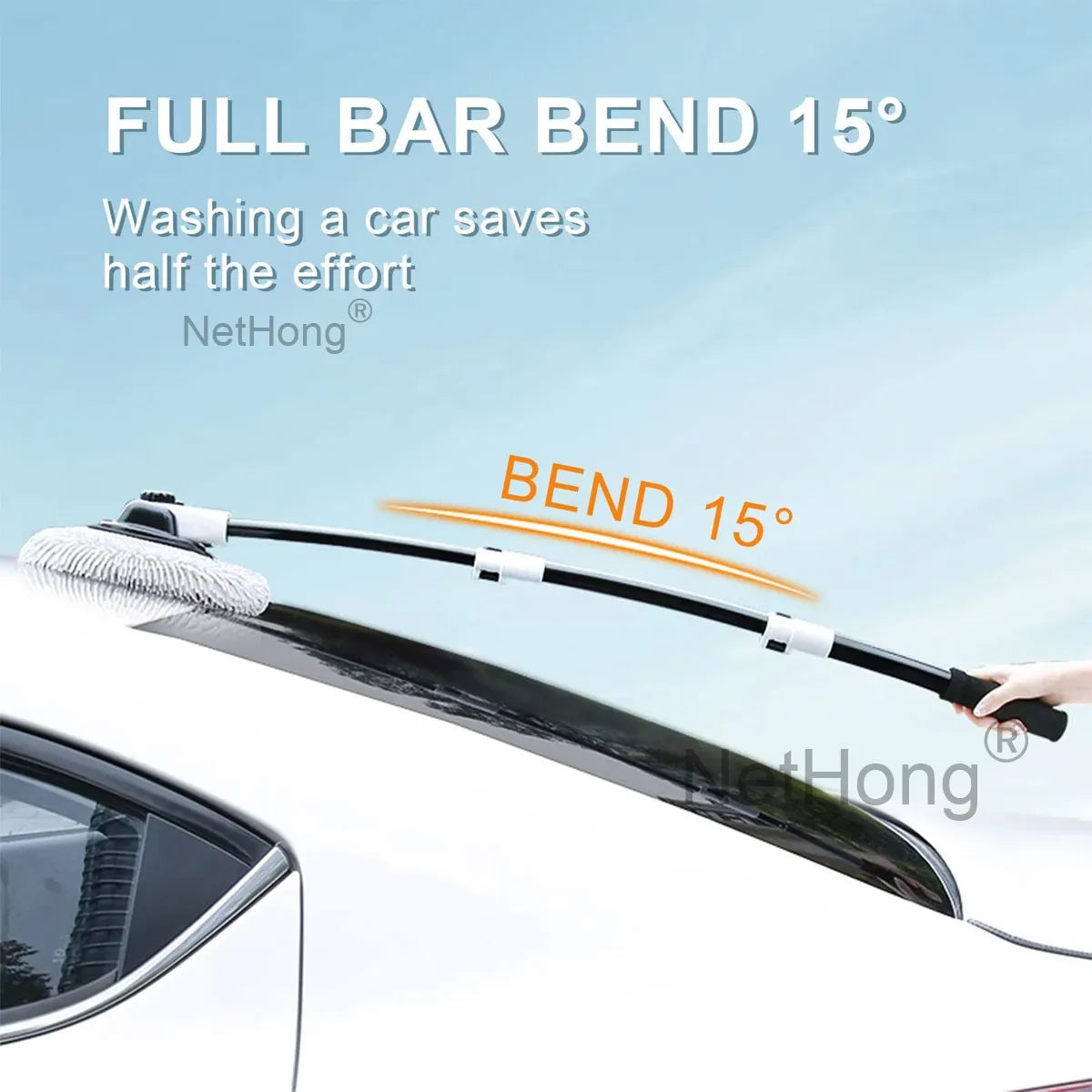 Adjustable Telescopic Car Wash Brush Kit Mop Long Handle Cleaning Tool 15°bend`