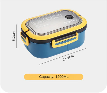 1200ML 2 Layer Bento Lunch Box With Spoon Fork, Kid High Capacity Microwae Food Containers Portable Leakproof Office Camping