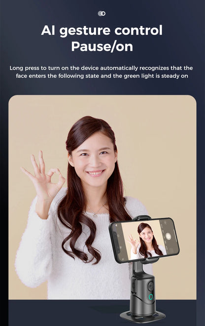 Automatic facial tracking phone holder with remote control and gesture control, 360 ° rotating phone camera holder