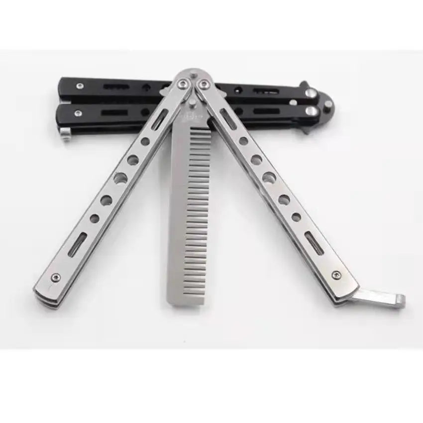 Folding Butterfly Comb for Men Portable Butterfly Training Comb Knife Foldable Trainer Pocket Flail Metal Knife Uncut Blade