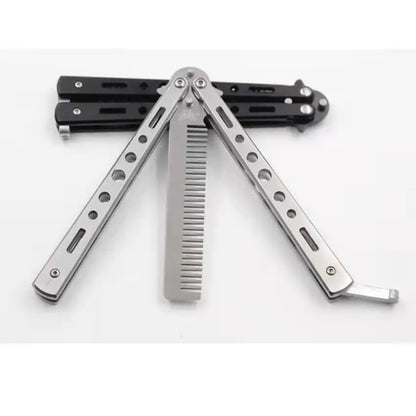 Folding Butterfly Comb for Men Portable Butterfly Training Comb Knife Foldable Trainer Pocket Flail Metal Knife Uncut Blade
