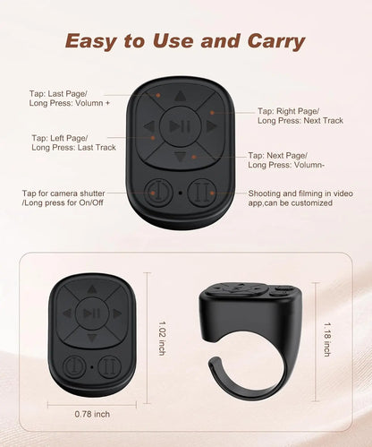 Tiktok Scrolling Ring Tiktok Remote Control, Bluetooth Page-Turning Ring Scroll Device for iPhone and Ipad, with Camera Shutter, Short Video and Music Remote Control Functions, Compatible with Ios and Android Phones