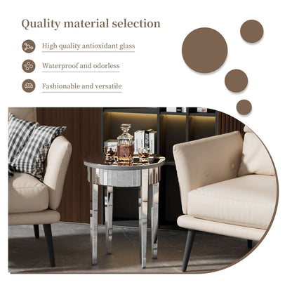 Mirrored Side End Table with Geometric Legs, Modern Furniture for Hallway, Living Room and Bedroom