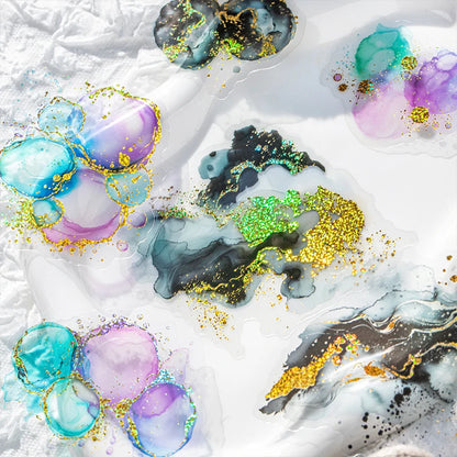 15 Pcs Creative Watercolor smudging hot stamping Stickers hand tent DIY Stick Labels Scrapbooking Material Junk Journal Supplies