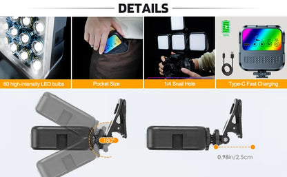 Portable LED Selfie Light for iPhone Samsung iPad Mobile Phone Laptop Clip Rechargeable Flash Fill Photo Video Photography Lamp