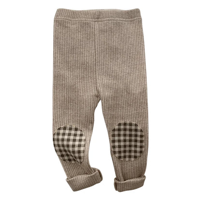 Kids Colorful Plaid Patched Feature Design Cute Warm Long Leggings Suitable Little Baby Trendy and Comfortable Clothing Matching