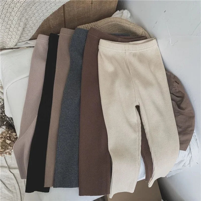 Autumn Baby Girl Leggings Solid Color Ribbed Knit Stretchy Pants 0-6Y Toddler Casual Daily Wear Pantyhose