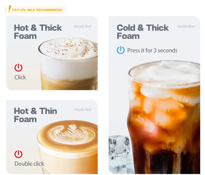 HiBREW Milchaufschäumer, Milchaufschäumer, Schokoladenmischer, Kalt-/Heißmilch, Latte Macchiato, Cappuccino, vollautomatisch, Milchwärmer, Cool Touch M1A