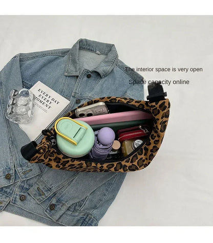 Leopard Print Crossbody Bags for Women Corduroy Casual Shoulder Tote Bags Ladies Sac A Main Femme Designer Luxury Handbags 2024