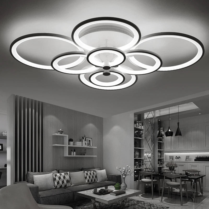 KOMORE Modern Circular LED Semi Flush Ceiling Light, 54 W/94W/142W Cool White for Nordic Decor for Office, Living Room, Bedroom