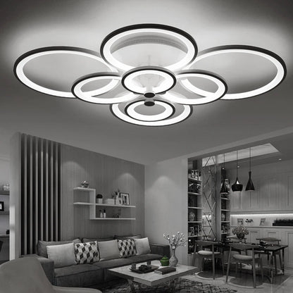 KOMORE Modern Circular LED Semi Flush Ceiling Light, 54 W/94W/142W Cool White for Nordic Decor for Office, Living Room, Bedroom