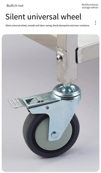 Stainless Steel Cart with Thickened Three Layers- Kitchen Utility Cart for Serving  Collecting Dishes Multi-functional Trolley