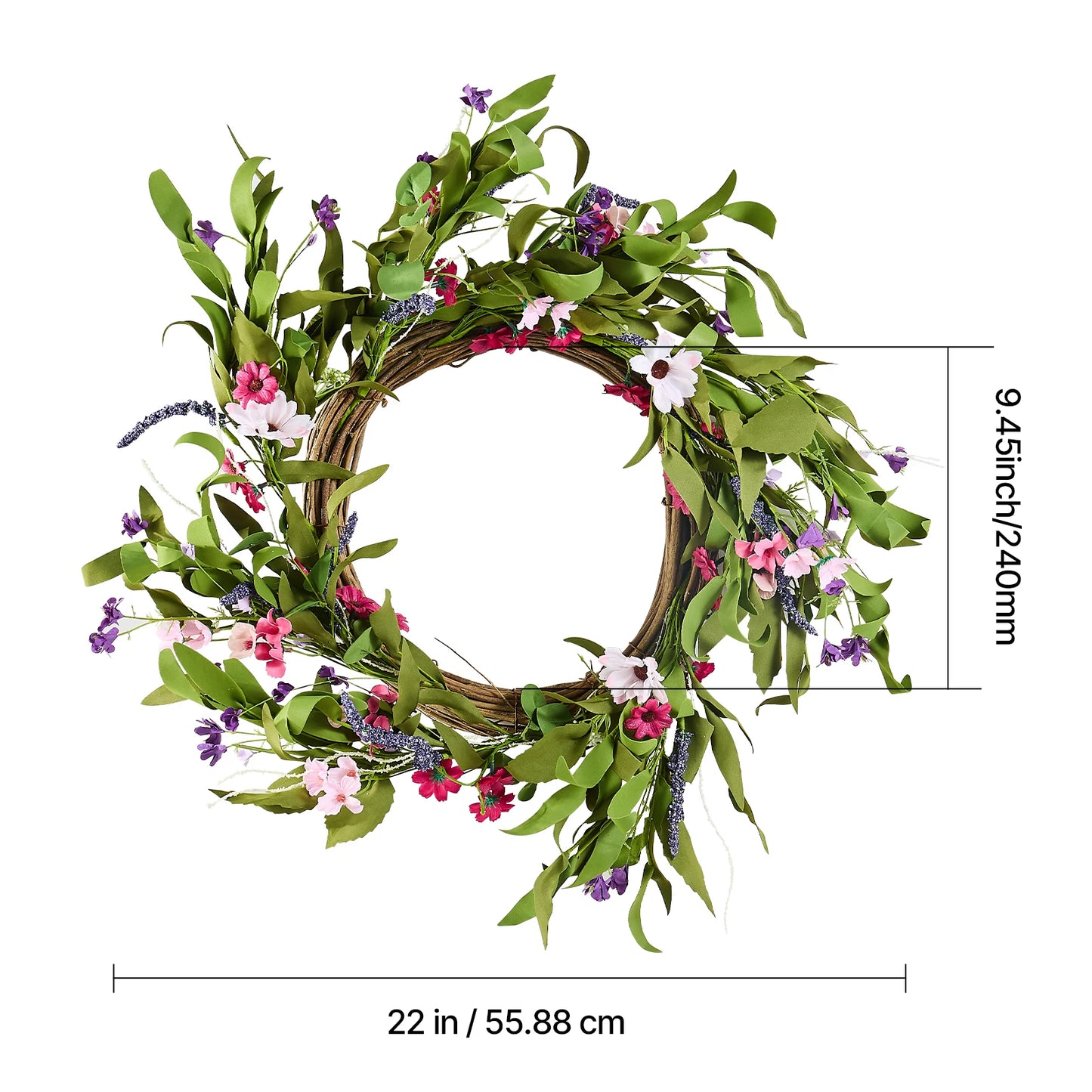 VEVOR Artificial Decorative Wreath Decorated with Peonies Hydrangeas Babysbreath Year Round Wreath for Wall Wedding Decorations