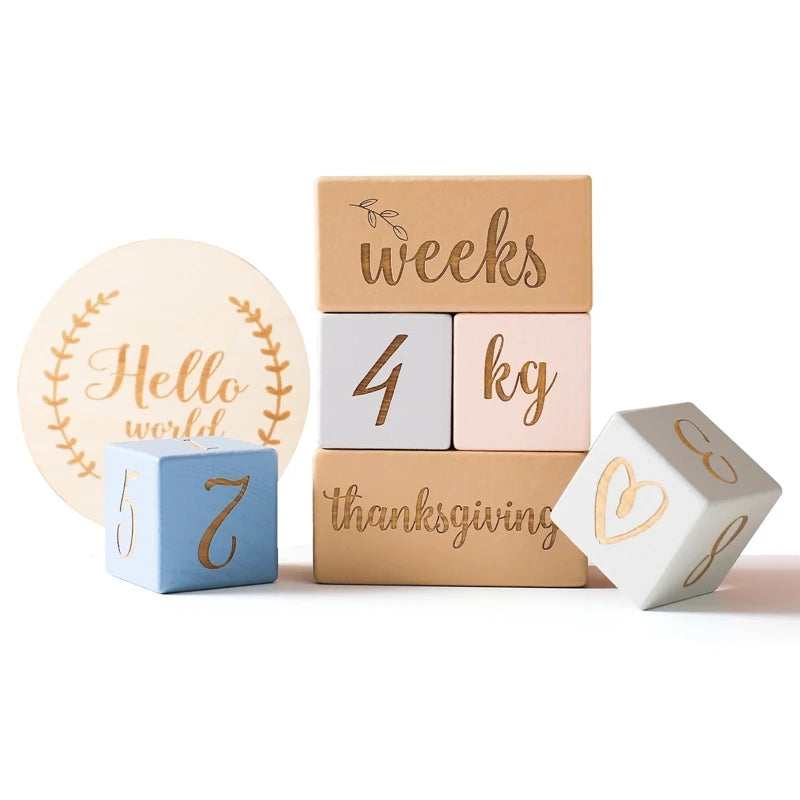 Baby Wooden Milestone Blocks 0-12 Months Newborn Birth Grow up High Quality Commemorate Props Infant Photography Accessoriees