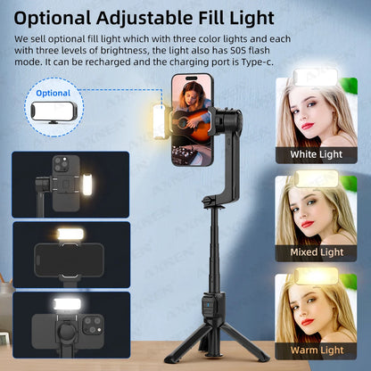 AXNEN HQ2-SE Smartphone Gimbal Stabilizer Handheld Mobile Shooting Stabilizer for Gopro Action Cameras Android iPhone Video Vlog
