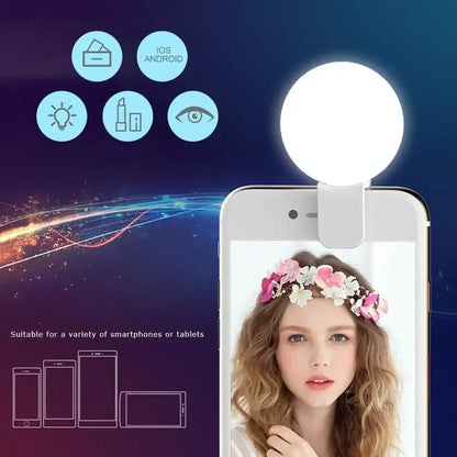 Mobile Phone Fill Flash Lens Ring Light Lamp Portable Clip Three Stop Dimming Mini Durable Practical 10 LED Selfie Ring Beauty