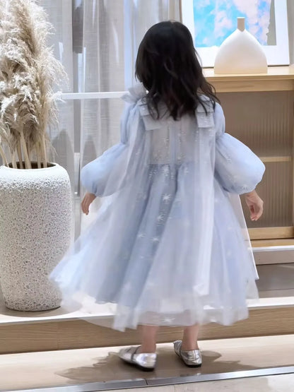 Girl's Elsa Frozen Princess Dress Long Sleeve Gown Elegant Costume for Baby Girl Birthday Party One-piece Dresses 3-9 Years Old