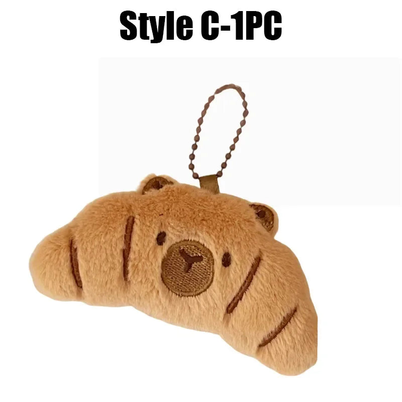 Cartoon Capybara Pendant Decoration Soft Plush Bread Key Chain Plush Stuffed Croissant Food Plush Keychain Hanging Accessory