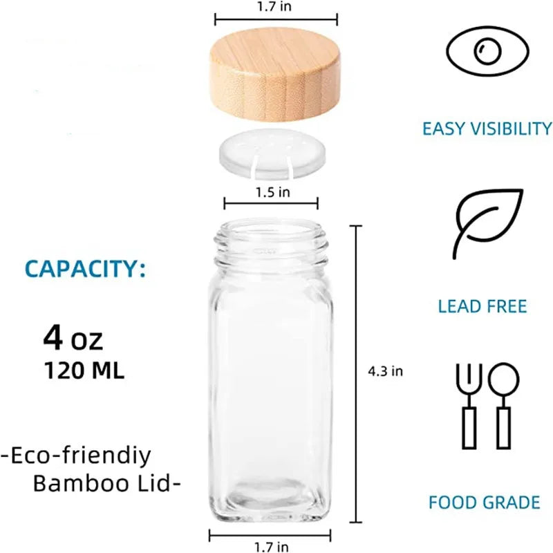 5/12Pcs Glass Spice Jars with Bamboo Lid Spice Seasoning Containers Salt Pepper Shakers Spice Organizer Kitchen Spice Jar Set